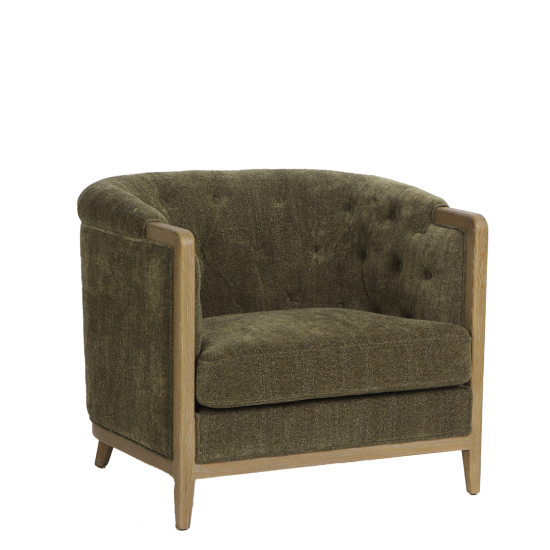 Regal 1 Seater Sofa Fabric With Washed Oak Frame -Olive Green image 5